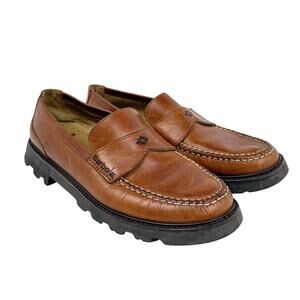 Barbour Leather Loafers Brown Moc Toe Slip On Lug Sole 'Richmond' Mens 8.5
